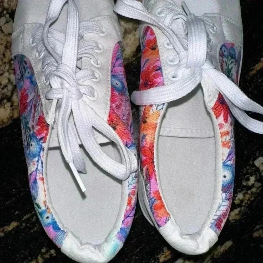 Women's Unbranded Sneakers White Pink Floral Size 6 - Picture 5 of 11